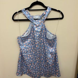 High neck printed satin top